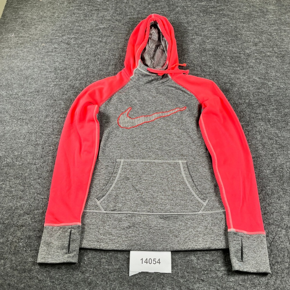Nike Betterworld Therma Fit Hoodie Womens S Gray Pink Thumbhole Sleeves Pullover
